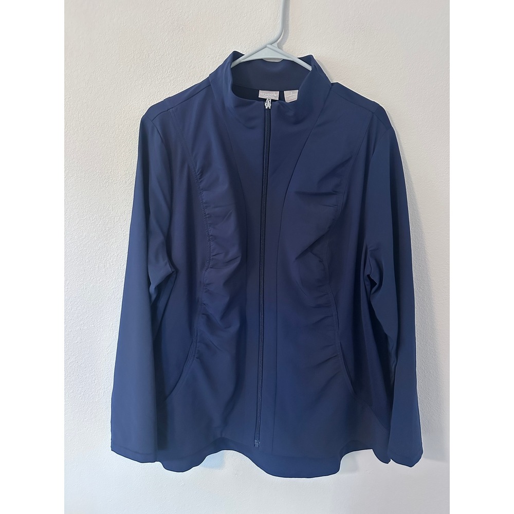 Chico's Zenergy Jacket 3 Midnight Blue NWT Ruched Mock Neck Full Zip Active
